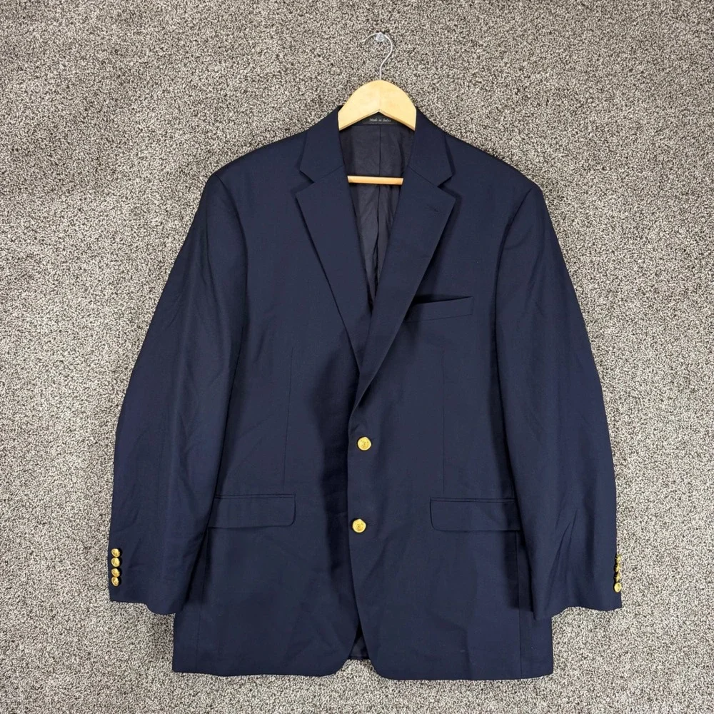 LAUREN RALPH LAUREN Blazer Mens 44L Blue Wool Gold Buttons Sport Coat Jacket